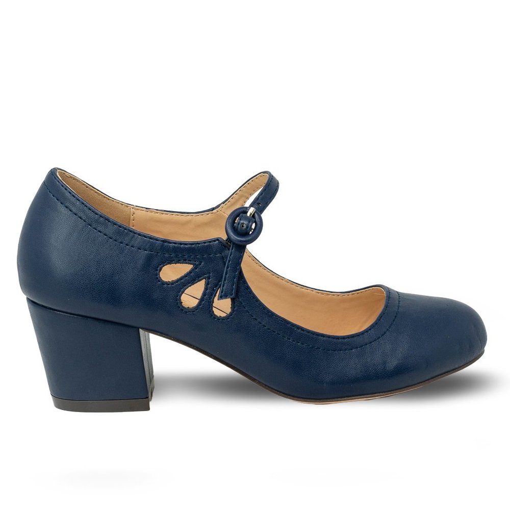 Chase & Chloe Minny-21 Women's Round Toe Pierced Mid Heel Mary Jane Styl…